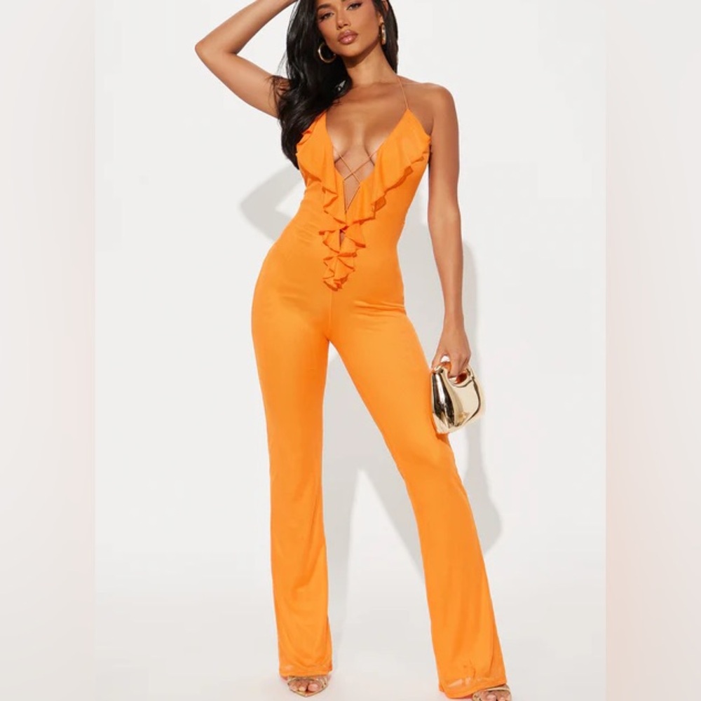 Headed To Antigua Orange Ruffle Jumpsuit NEW 🏷️